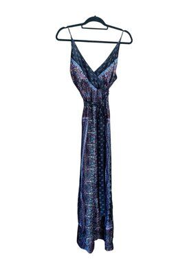 Free People Cabbage Rose Jumpsuit Black Tapestry Print Boho Western SZ 4